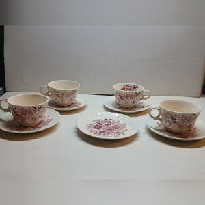 Vintage Floral Tea Cup and Saucer Set in Burgundy Pattern